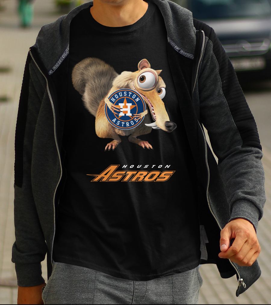 Houston Astros Ice Age Crossover With Iconic Character Holding T-Shirt