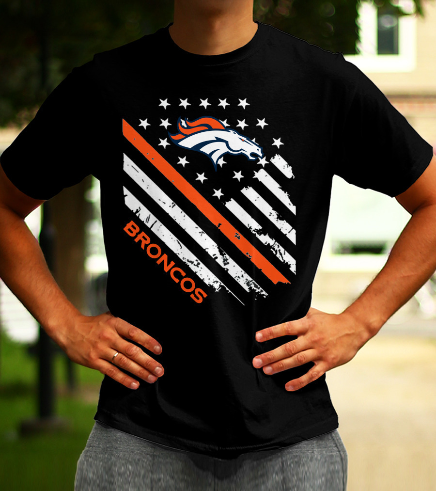 Broncos Logo With Stars And Stripes In Orange And White T-Shirt