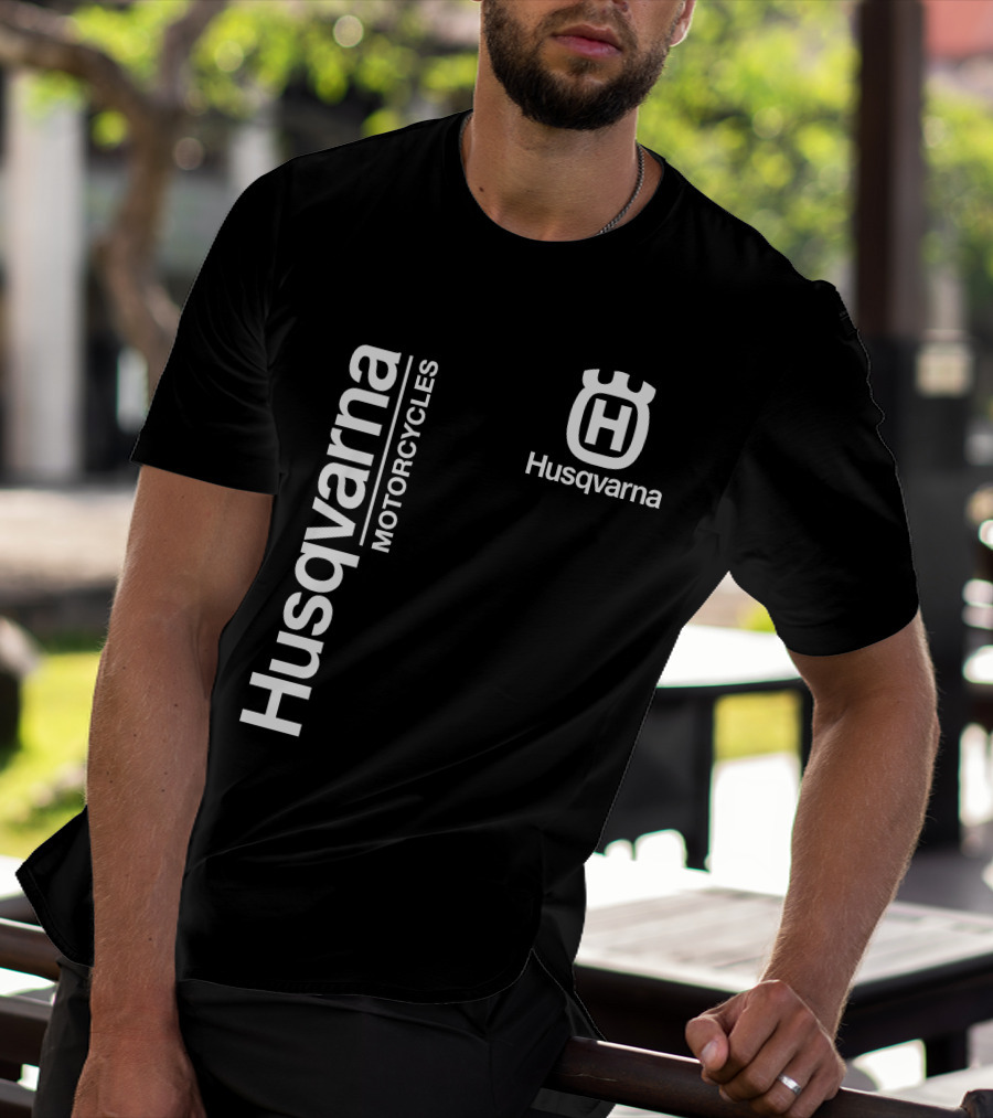 Husqvarna Motorcycles Vertical Text With Icon T-Shirt