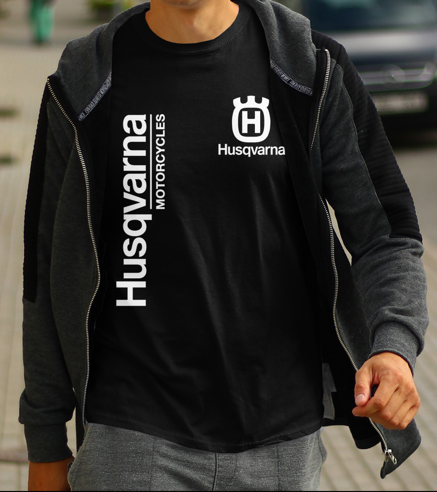 Husqvarna Motorcycles Vertical Text With Icon T-Shirt