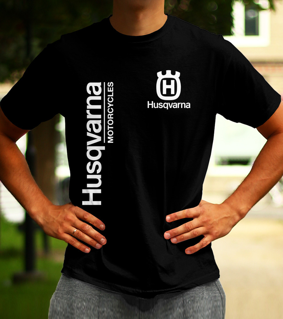 Husqvarna Motorcycles Vertical Text With Icon T-Shirt