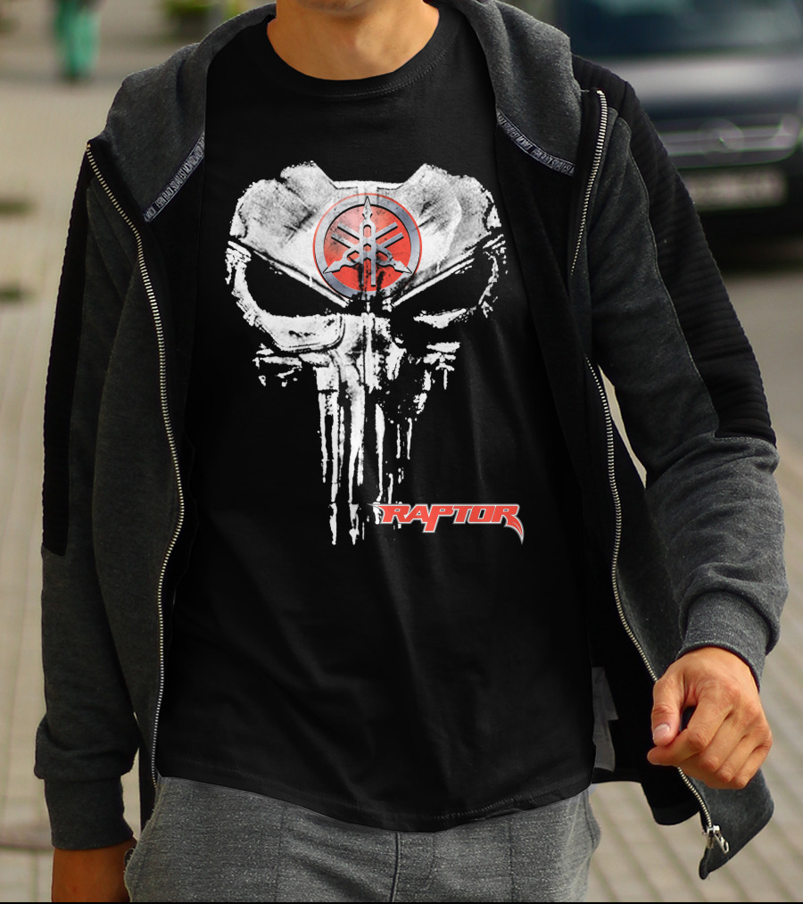 Raptor10 White Skull Punisher Yamaha Logo Red Circle T-Shirt
