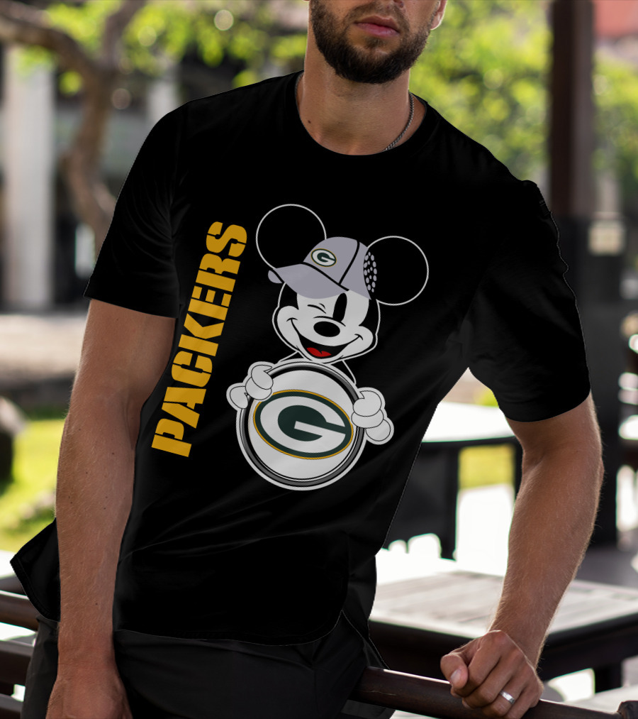 Packers G Logo With Winking Mickey Mouse Ears Hat T-Shirt