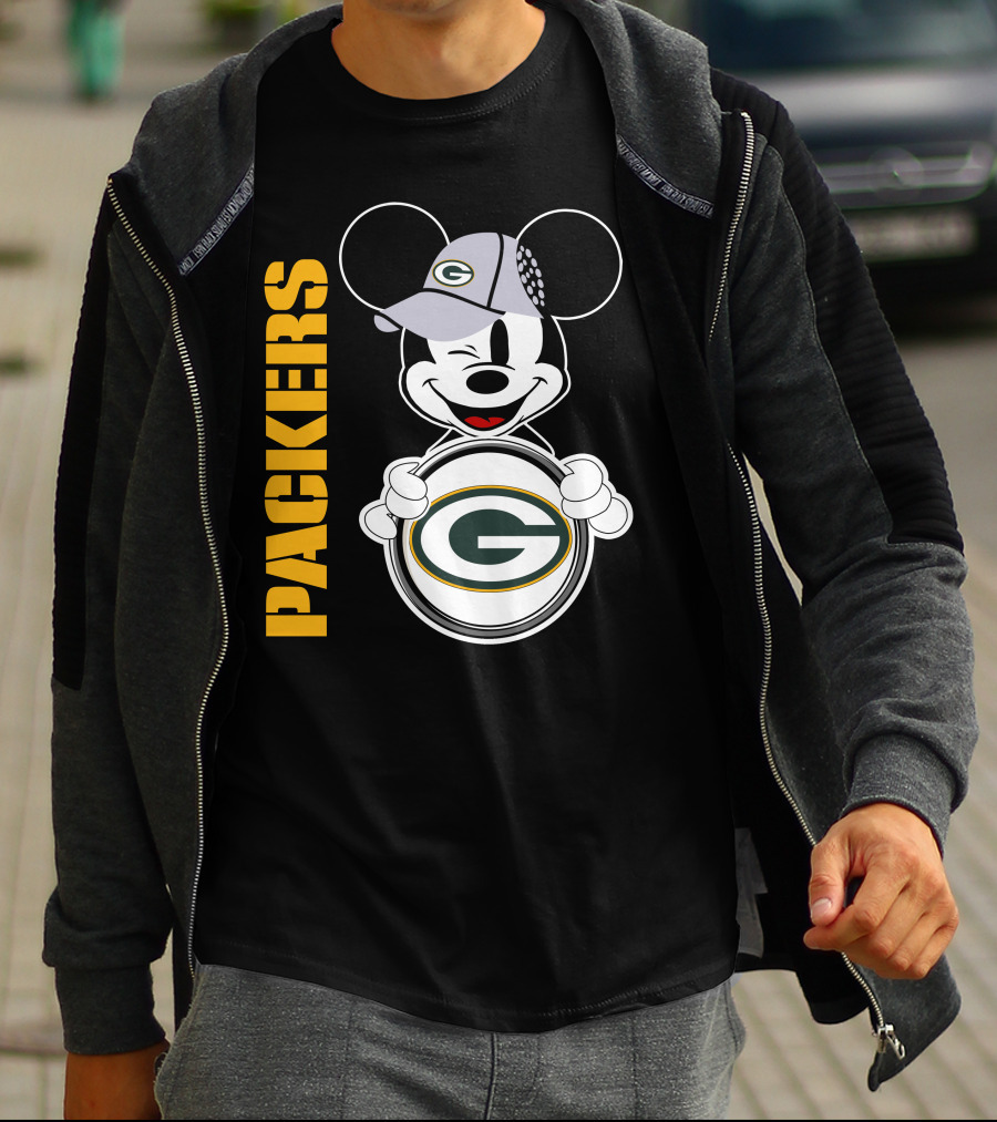 Packers G Logo With Winking Mickey Mouse Ears Hat T-Shirt
