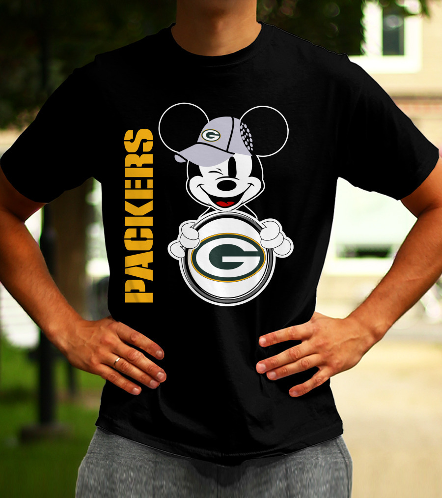 Packers G Logo With Winking Mickey Mouse Ears Hat T-Shirt
