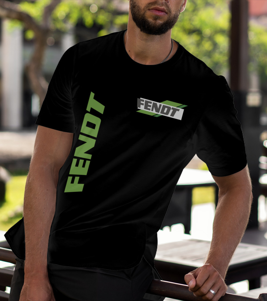 Fendt 02 Green Logo And Text On Black T-Shirt