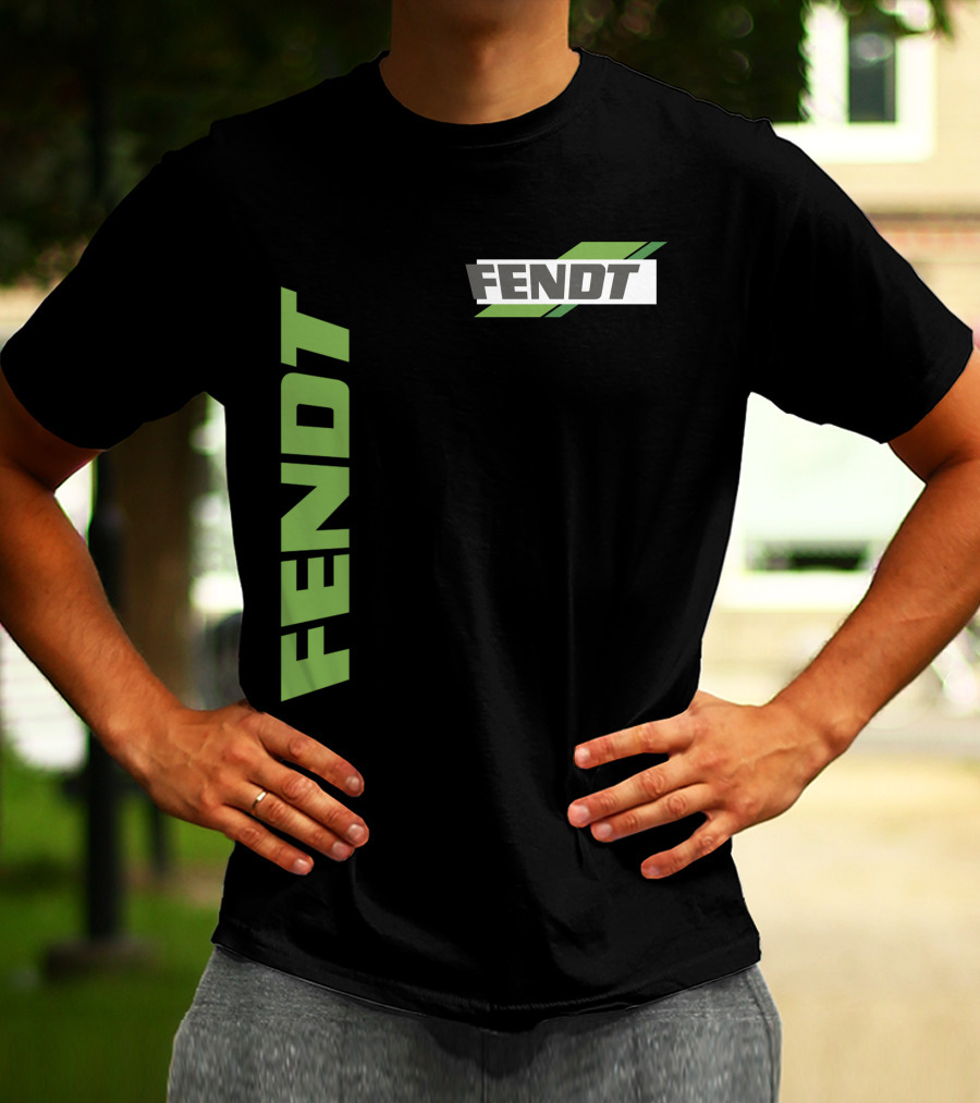 Fendt 02 Green Logo And Text On Black T-Shirt