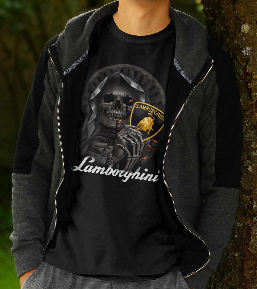 Lamborghini Skeleton Holding Shield T-Shirt