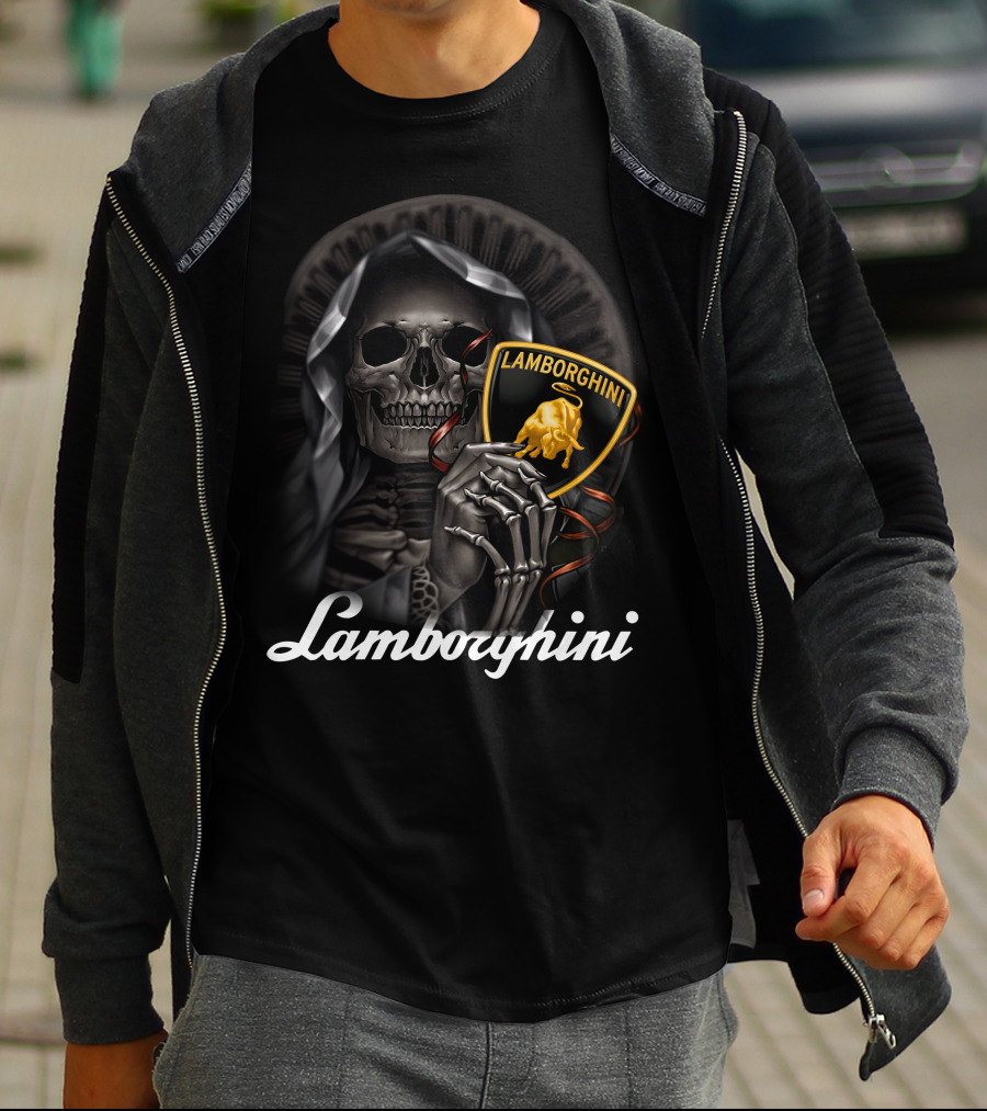 Lamborghini Skeleton Holding Shield T-Shirt