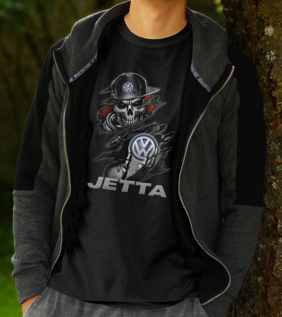 Volkswagen Jetta Skull With Logo Hat And Red Eyes T-Shirt