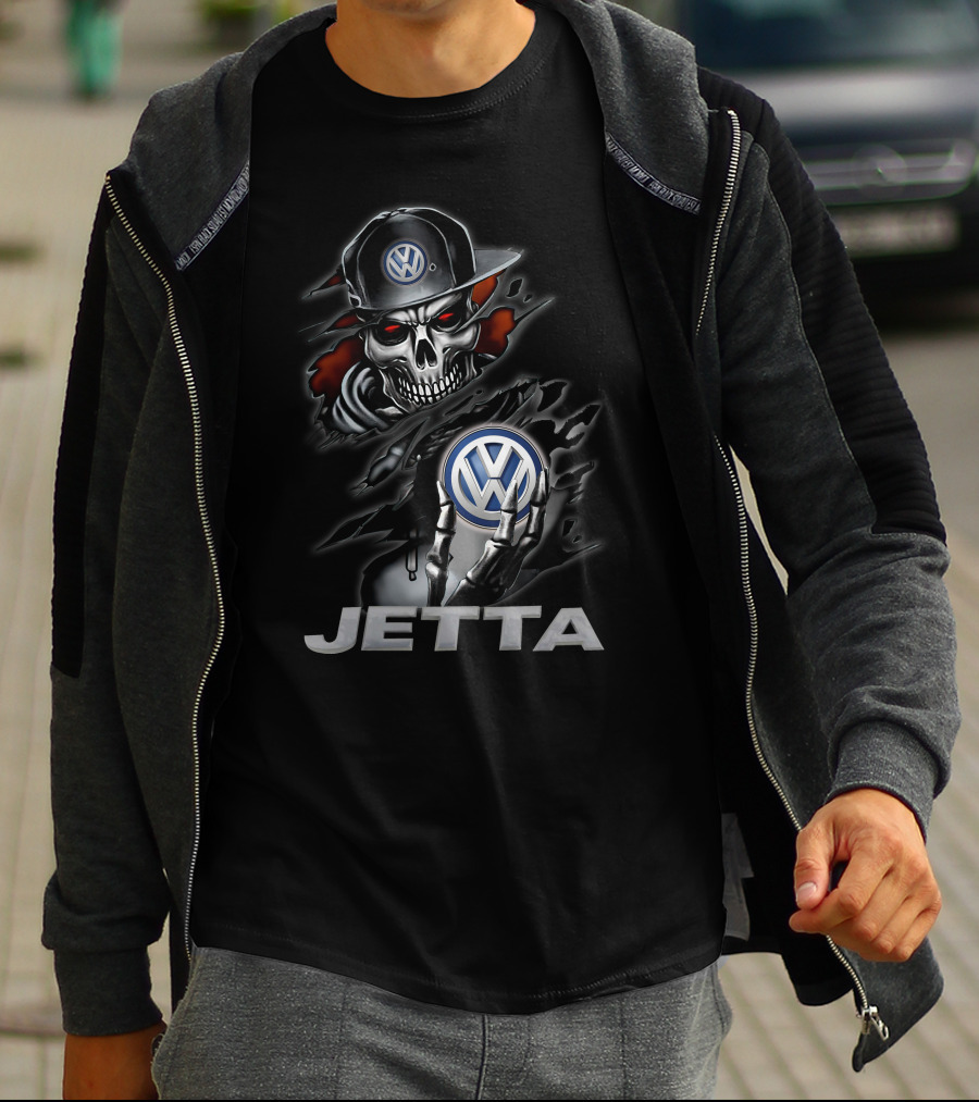 Volkswagen Jetta Skull With Logo Hat And Red Eyes T-Shirt