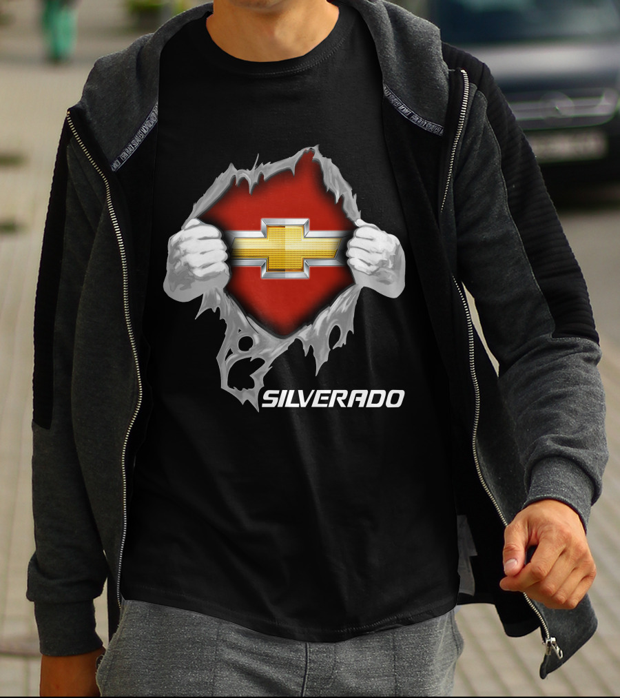 Silverado Chevrolet Emblem Hands Ripping Through T-Shirt