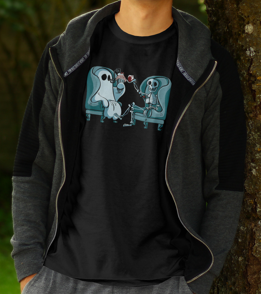 Ghost And Skeleton Cozy Tea Party Atwwd Merch T-Shirt