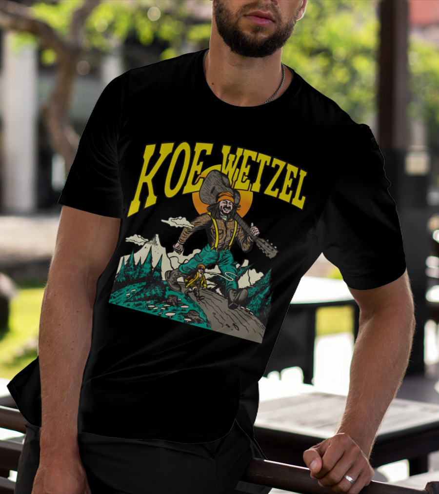 KOE WETZEL Mountain Hiker With Guitar And Sun Motif T-Shirt
