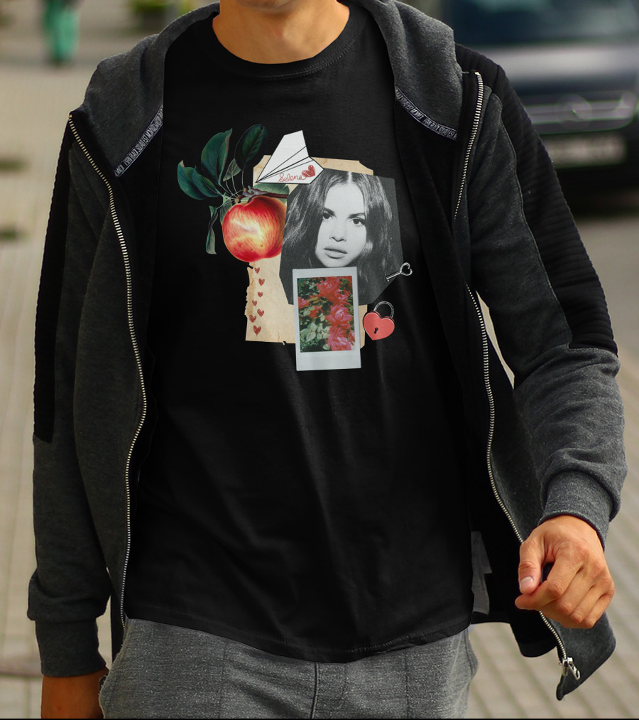 Selena Gomez Polaroid Collage With Heart Lock And Key T-Shirt