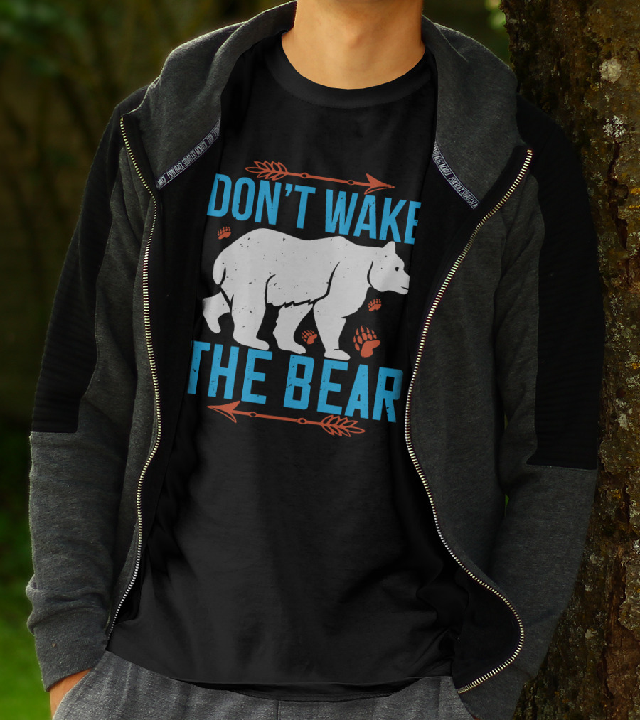 DON'T WAKE THE BEAR White Bear With Orange Paw Prints And Arrows T-Shirt