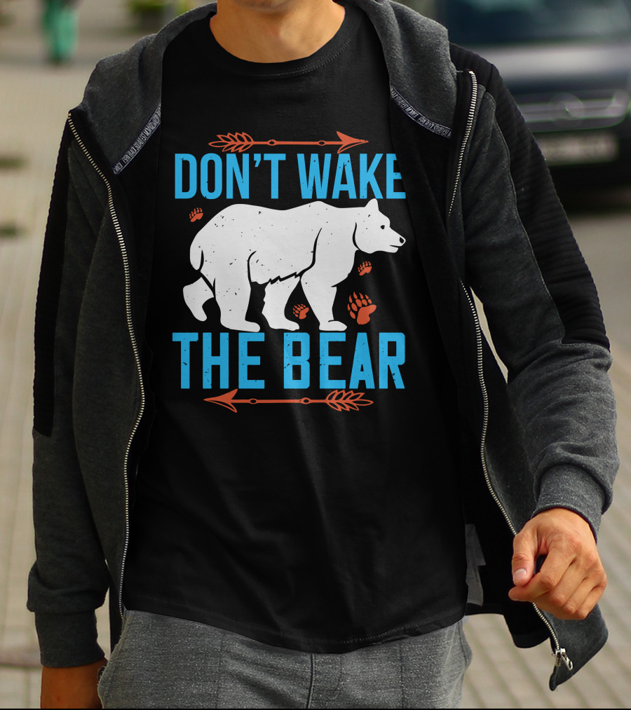 DON'T WAKE THE BEAR White Bear With Orange Paw Prints And Arrows T-Shirt