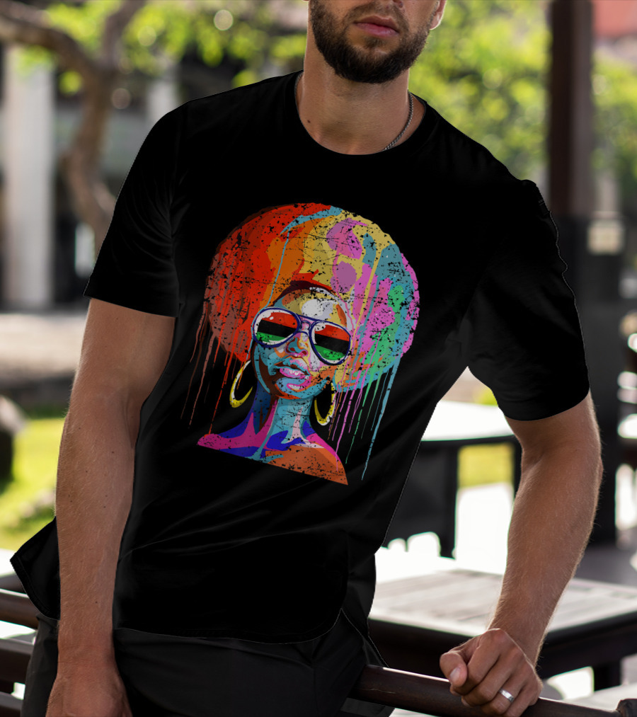 Black Queen Afro Melanin Sunglasses Drip T-Shirt