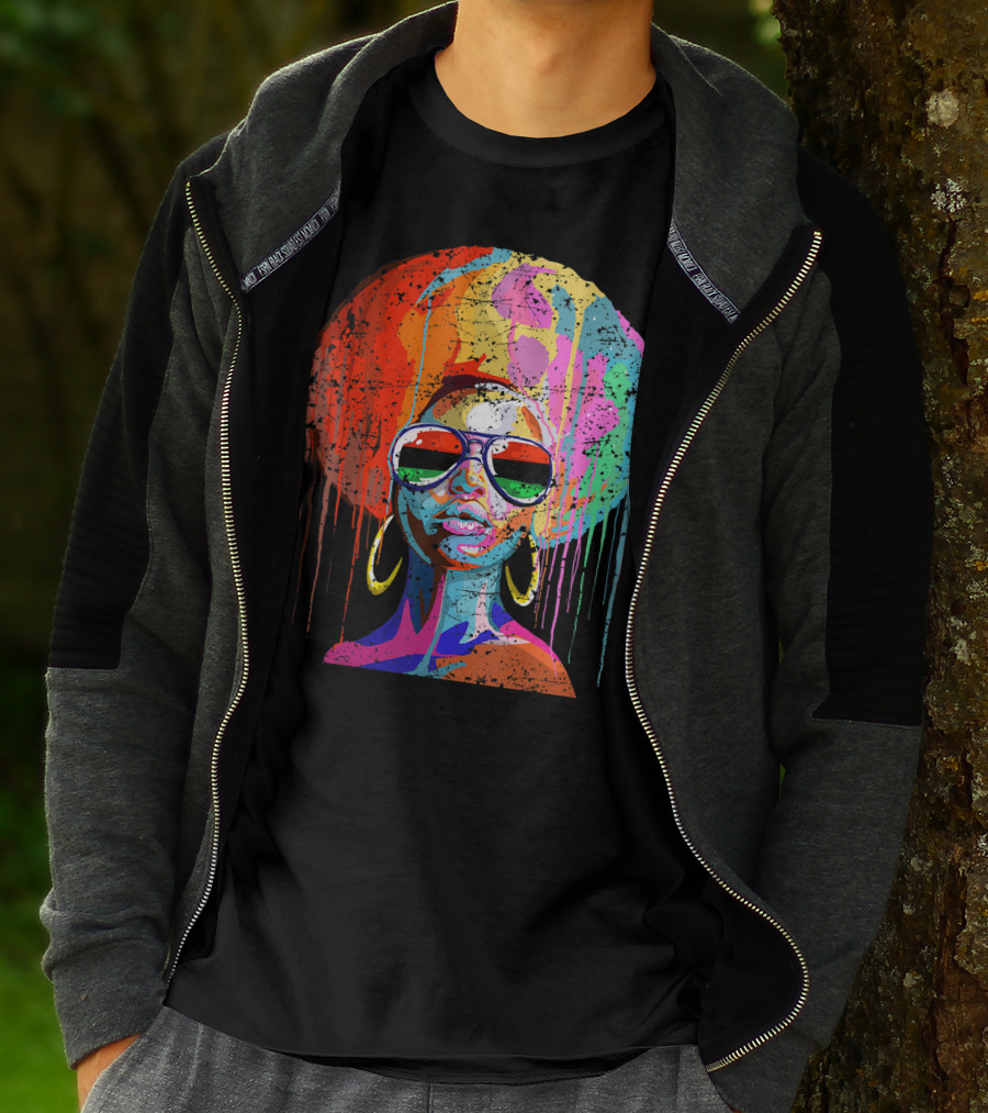 Black Queen Afro Melanin Sunglasses Drip T-Shirt