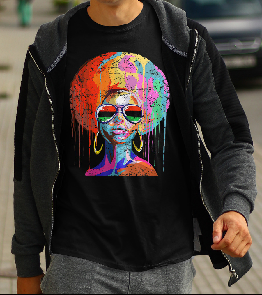 Black Queen Afro Melanin Sunglasses Drip T-Shirt