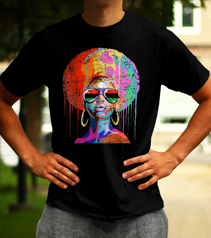 Black Queen Afro Melanin Sunglasses Drip T-Shirt