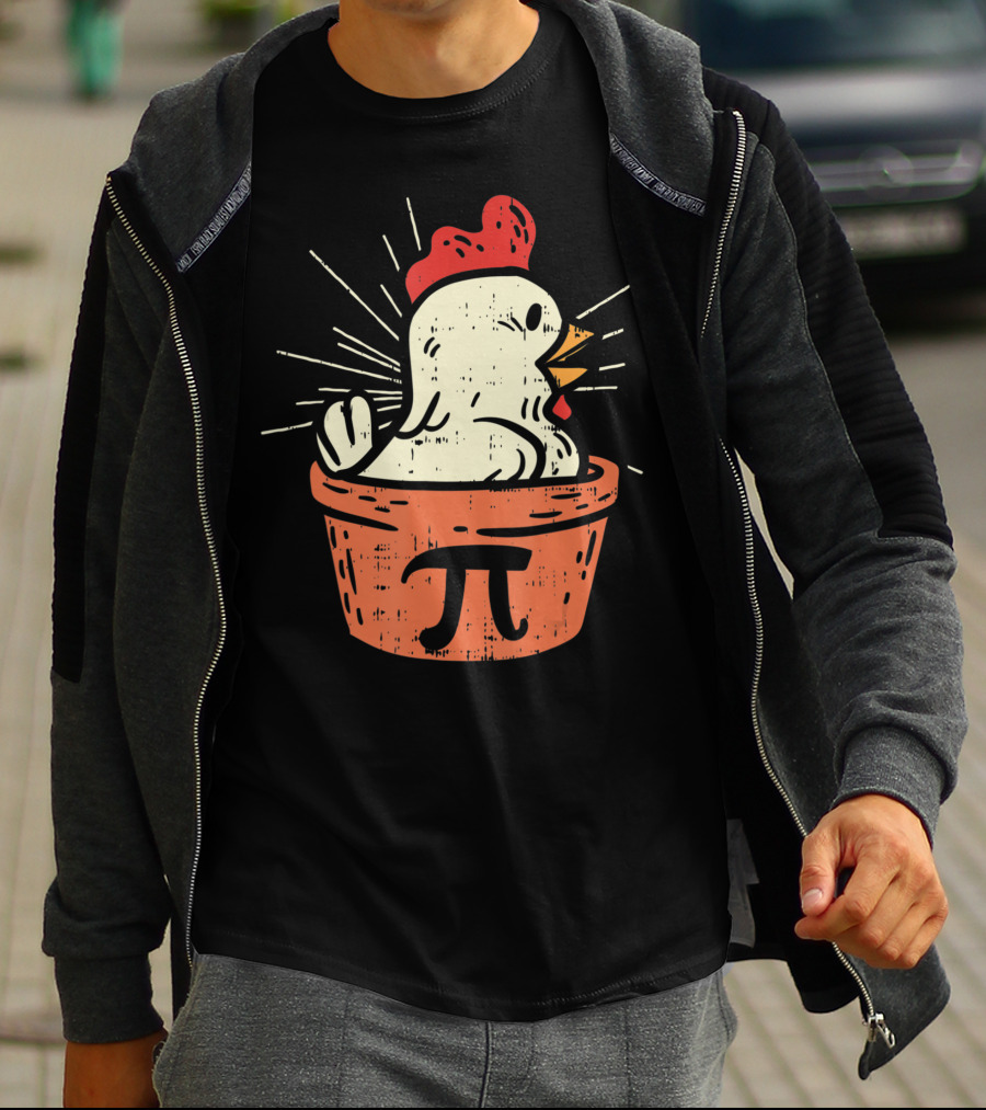 Chicken Pot Pi Day Pie Math Lover Geek 3.14 Rooster In Pie With Pi T-Shirt