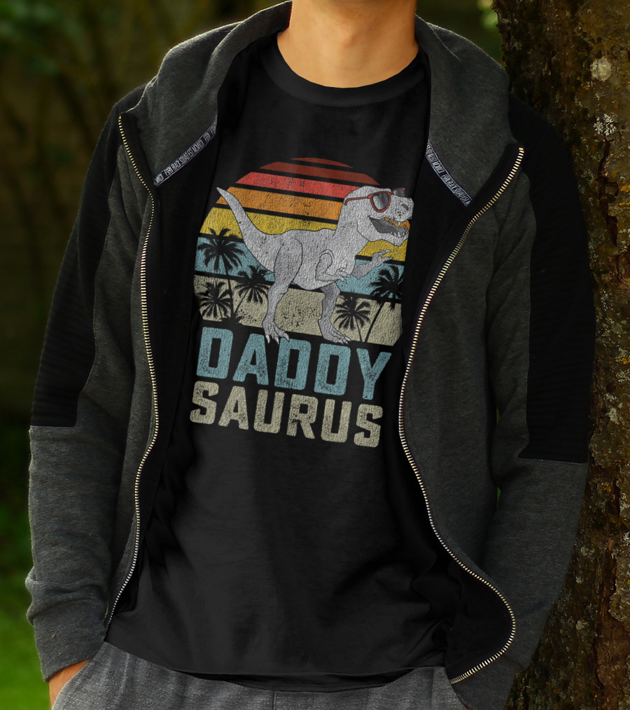 Daddysaurus Rex Dinosaur Daddy Saurus Retro Family Matching T-Shirt