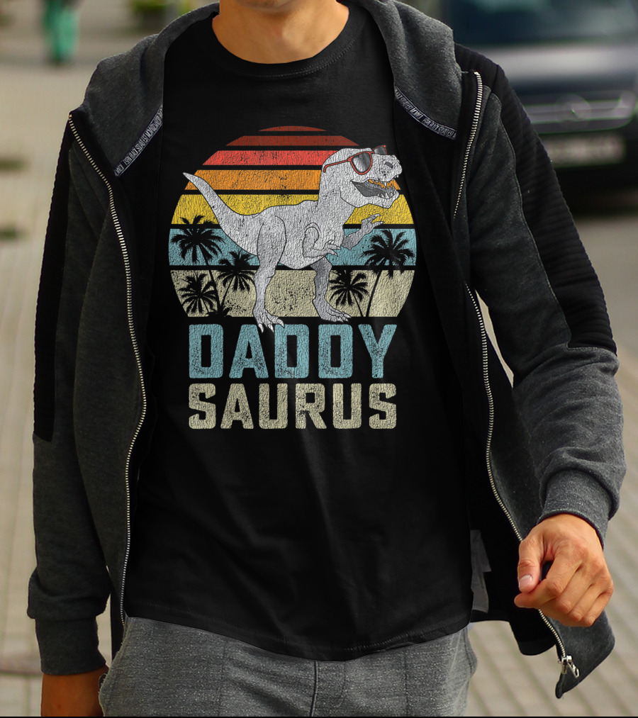 Daddysaurus Rex Dinosaur Daddy Saurus Retro Family Matching T-Shirt