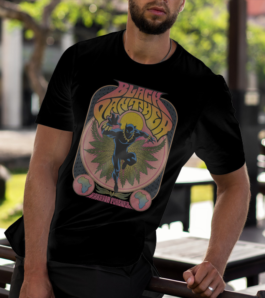 Black Panther Wakanda Forever 70's Style Psychedelic Vibrant T-Shirt