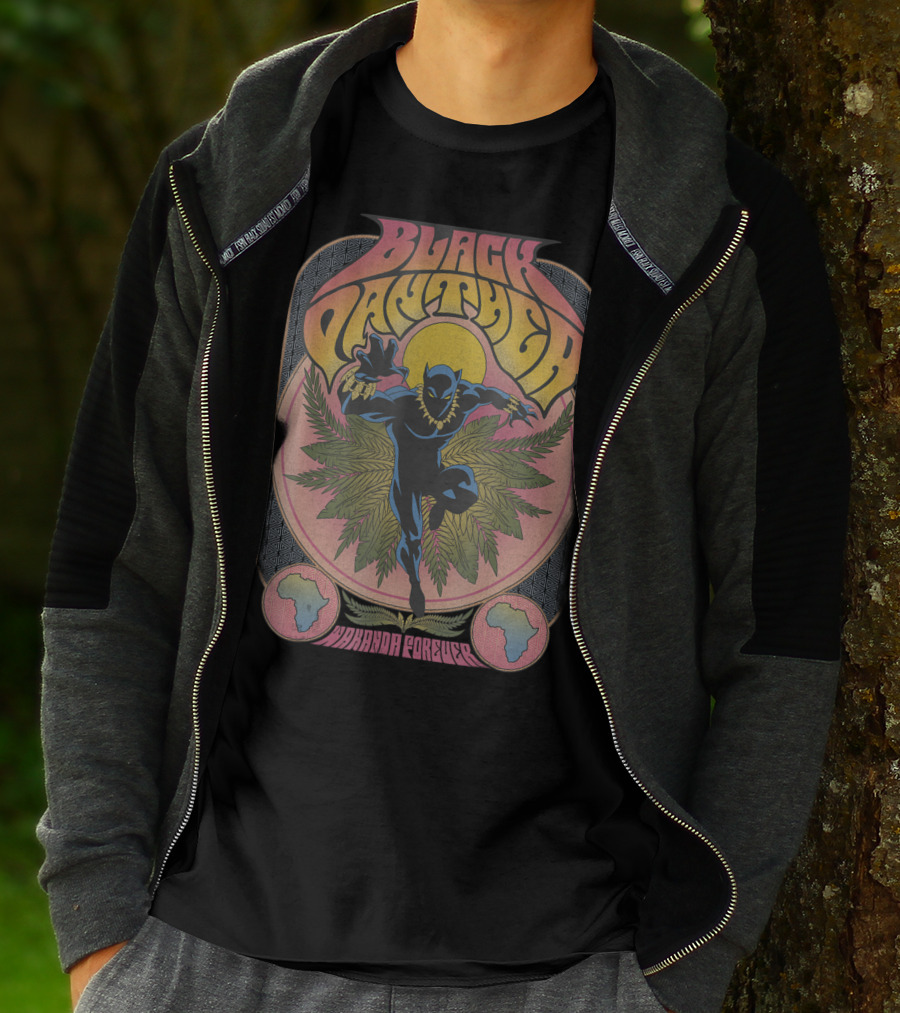 Black Panther Wakanda Forever 70's Style Psychedelic Vibrant T-Shirt