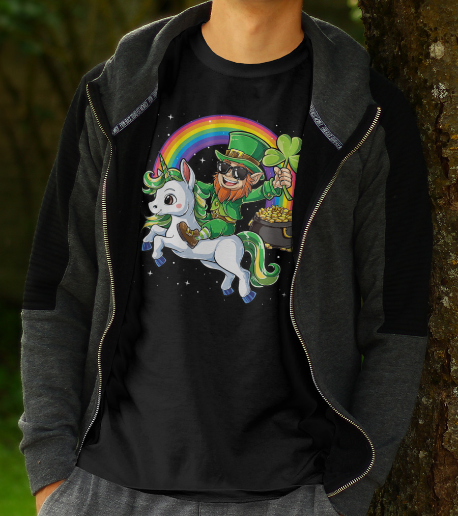 Unicorn Leprechaun St Patricks Day Girls Kids Women Rainbow Shamrock Gold T-Shirt