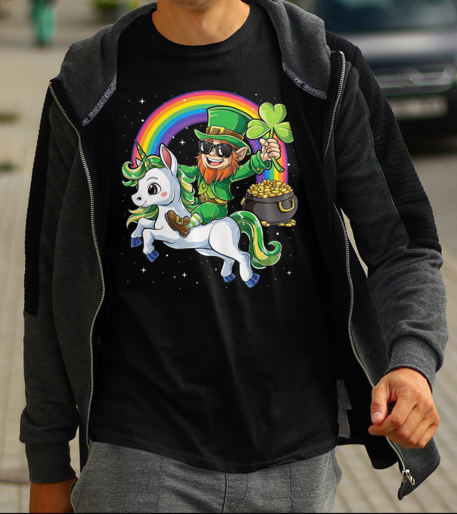 Unicorn Leprechaun St Patricks Day Girls Kids Women Rainbow Shamrock Gold T-Shirt