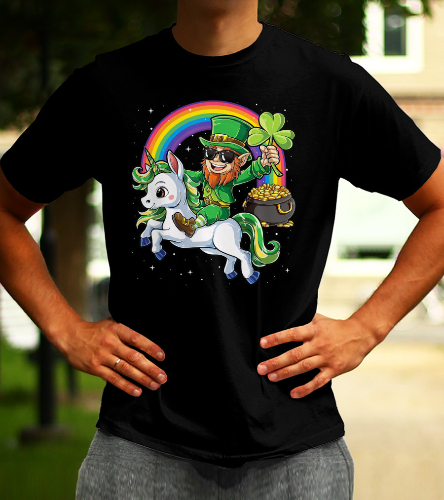 Unicorn Leprechaun St Patricks Day Girls Kids Women Rainbow Shamrock Gold T-Shirt