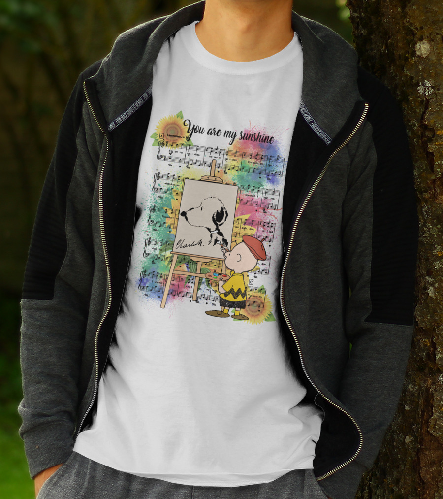 You Are My Sunshine Charlie Painting Snoopy Music Notes Sunflowers T-Shirt