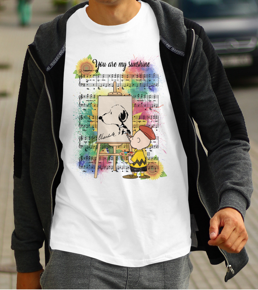 You Are My Sunshine Charlie Painting Snoopy Music Notes Sunflowers T-Shirt