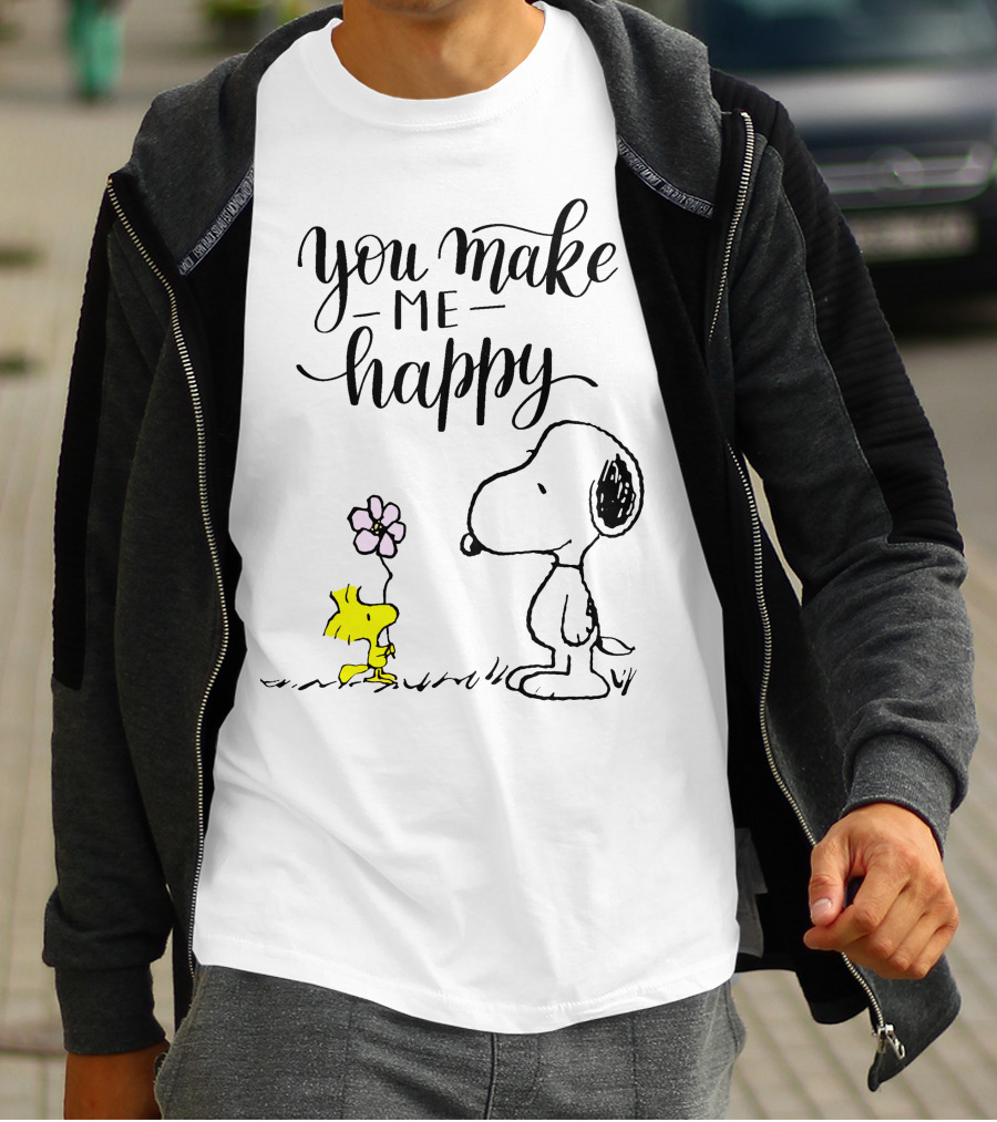 You Make Me Happy Snoopy And Woodstock Flower T-Shirt