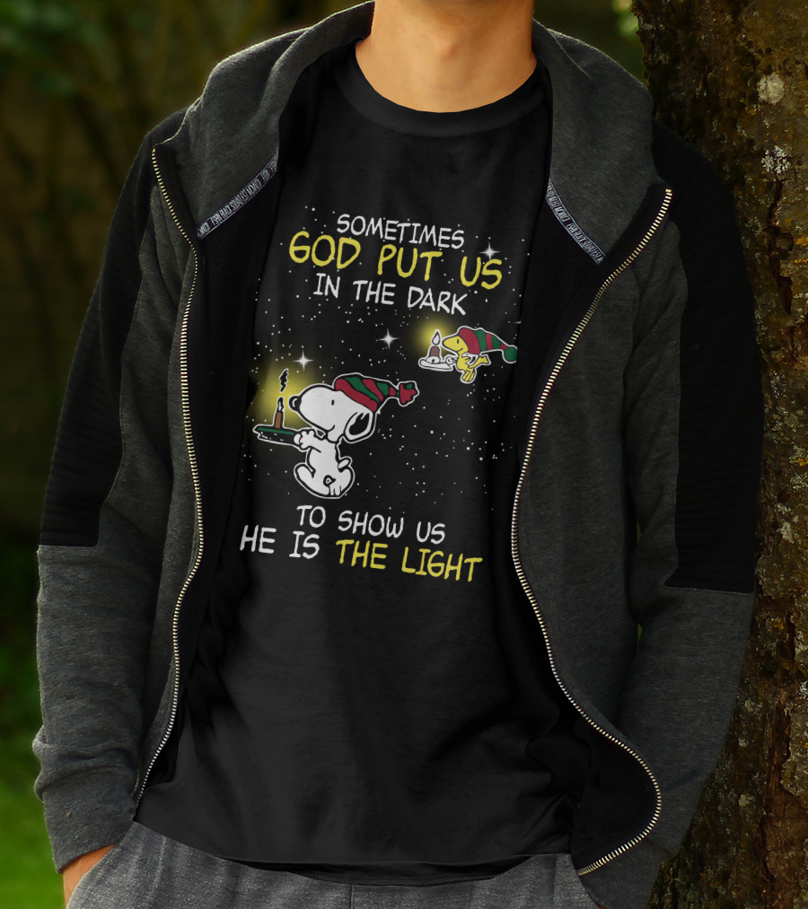 Sometimes God Put Us In The Dark He Is The Light Snoopy And Woodstock Candles T-Shirt