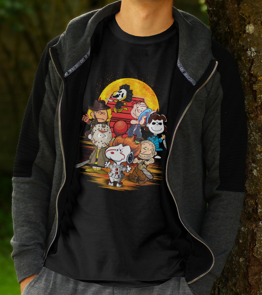 Horrorsnop Killer Cartoon Mashup Halloween Group With Mask And Knife T-Shirt