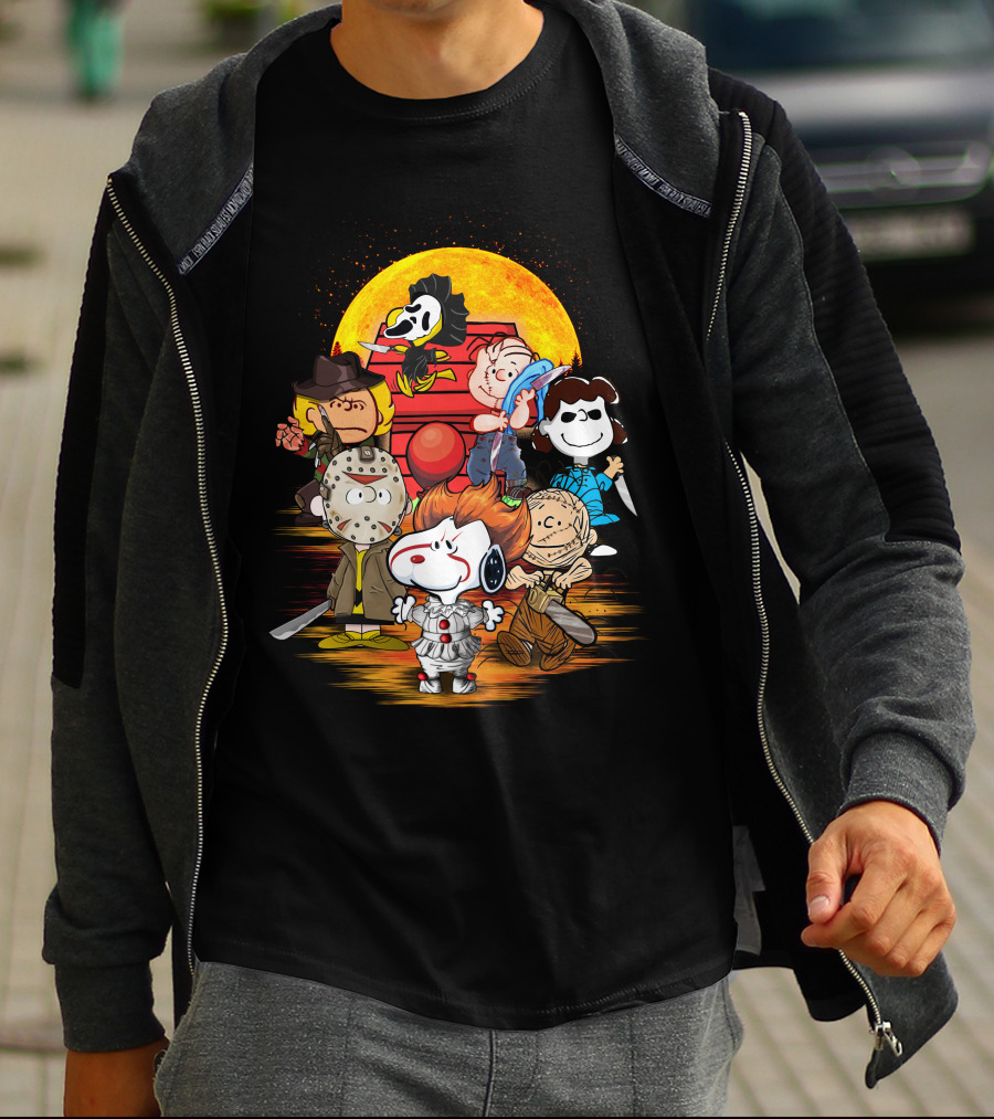 Horrorsnop Killer Cartoon Mashup Halloween Group With Mask And Knife T-Shirt