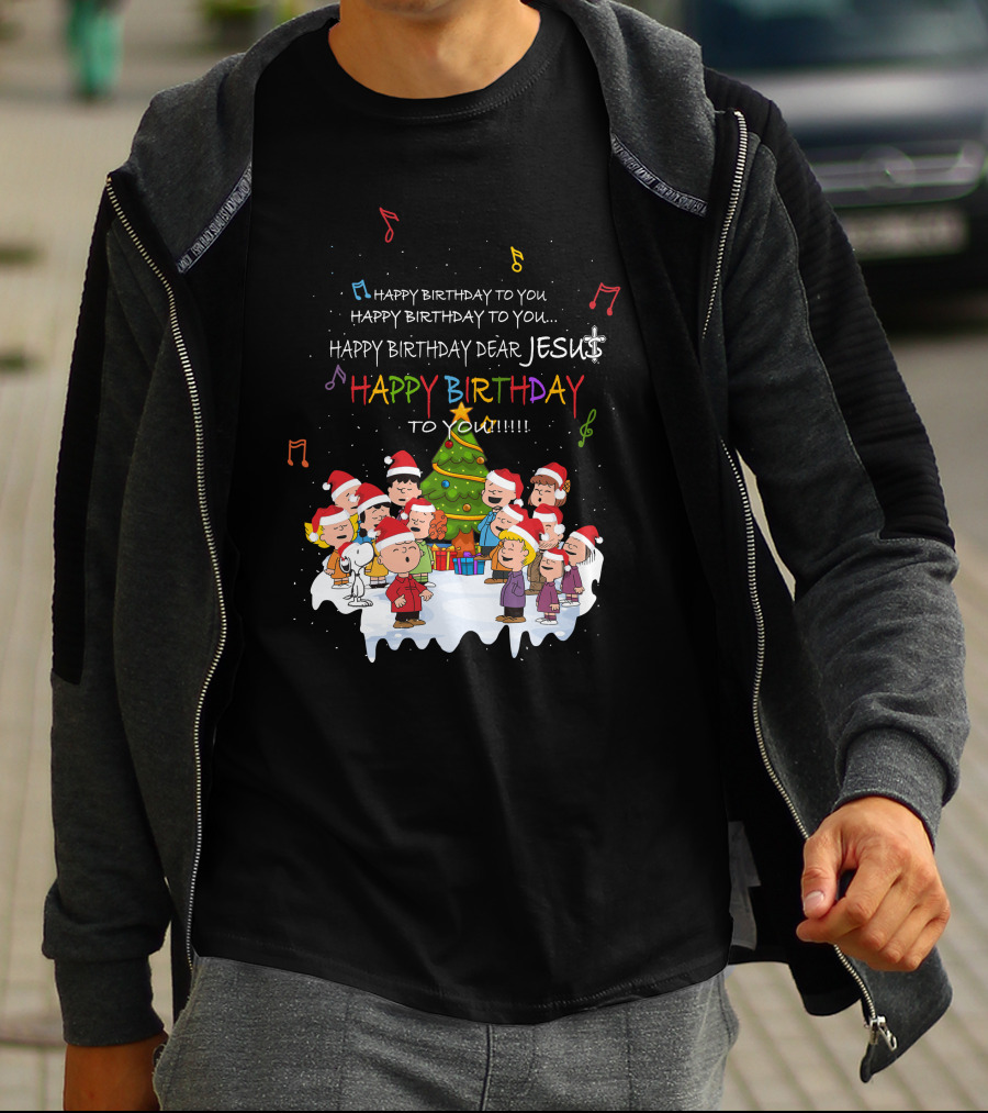 Happy Birthday Dear Jesus Peanuts Characters Christmas Caroling T-Shirt