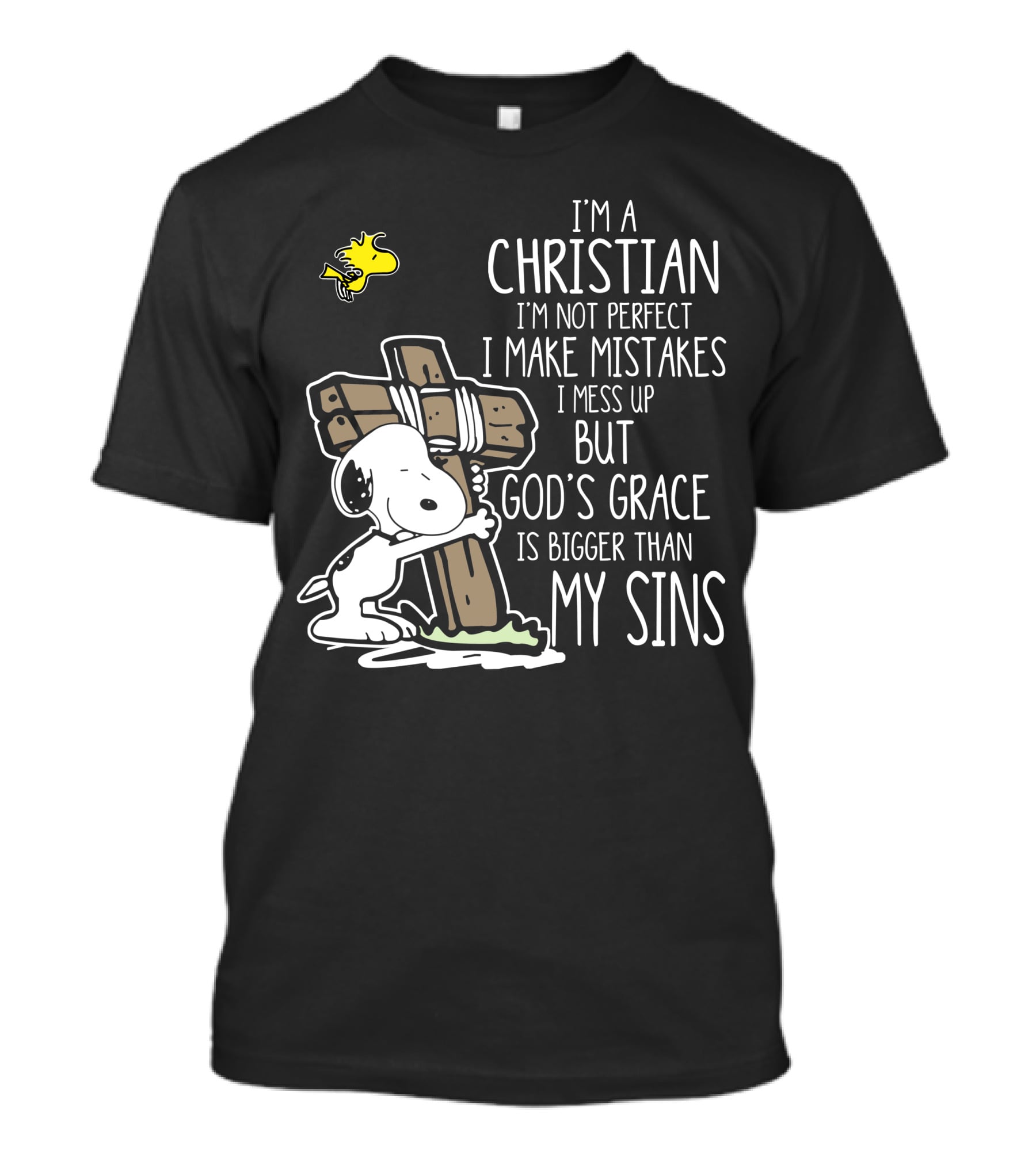 I'm A Christian God's Grace Bigger Than My Sins Snoopy Hugging Cross T-Shirt