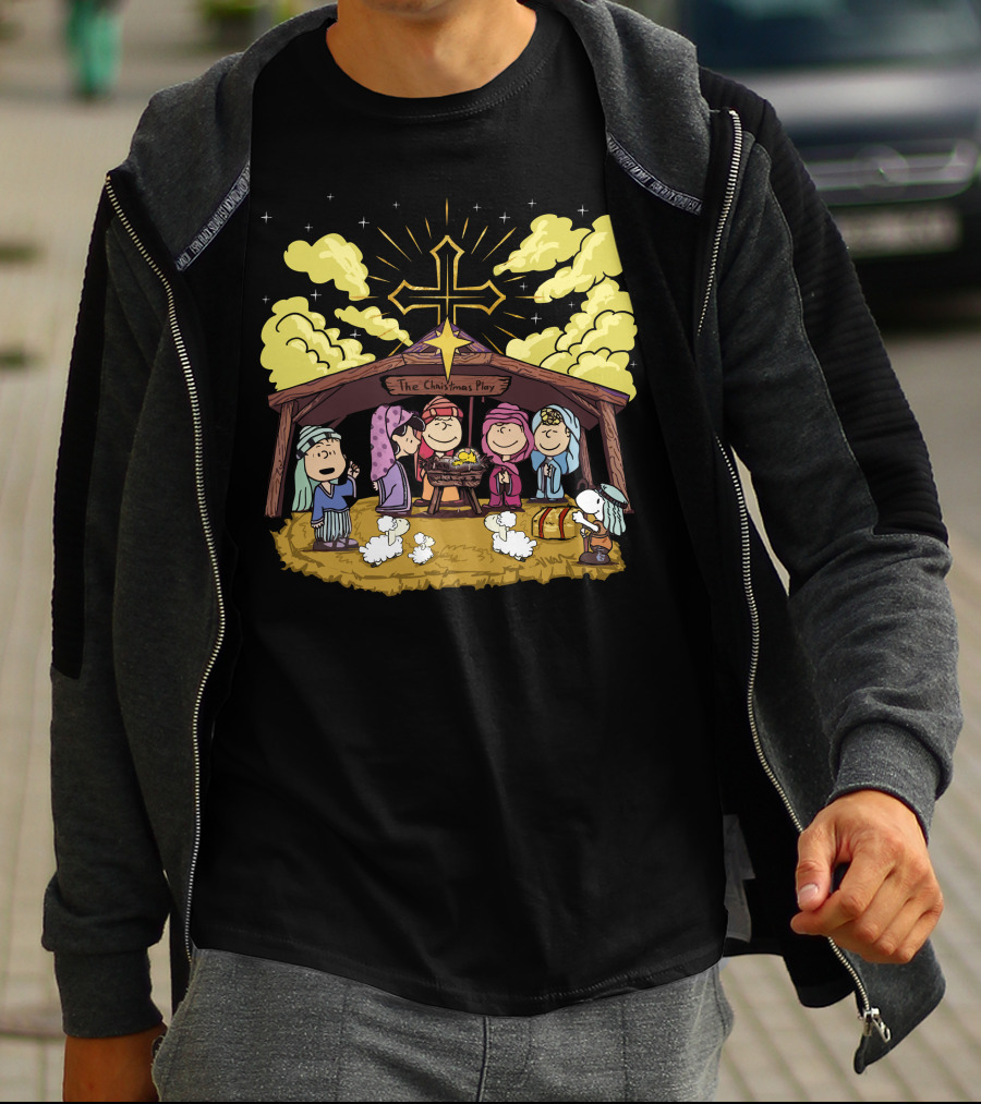 The Christmas Play Nativity Scene With Iconic Cartoon Characters T-Shirt