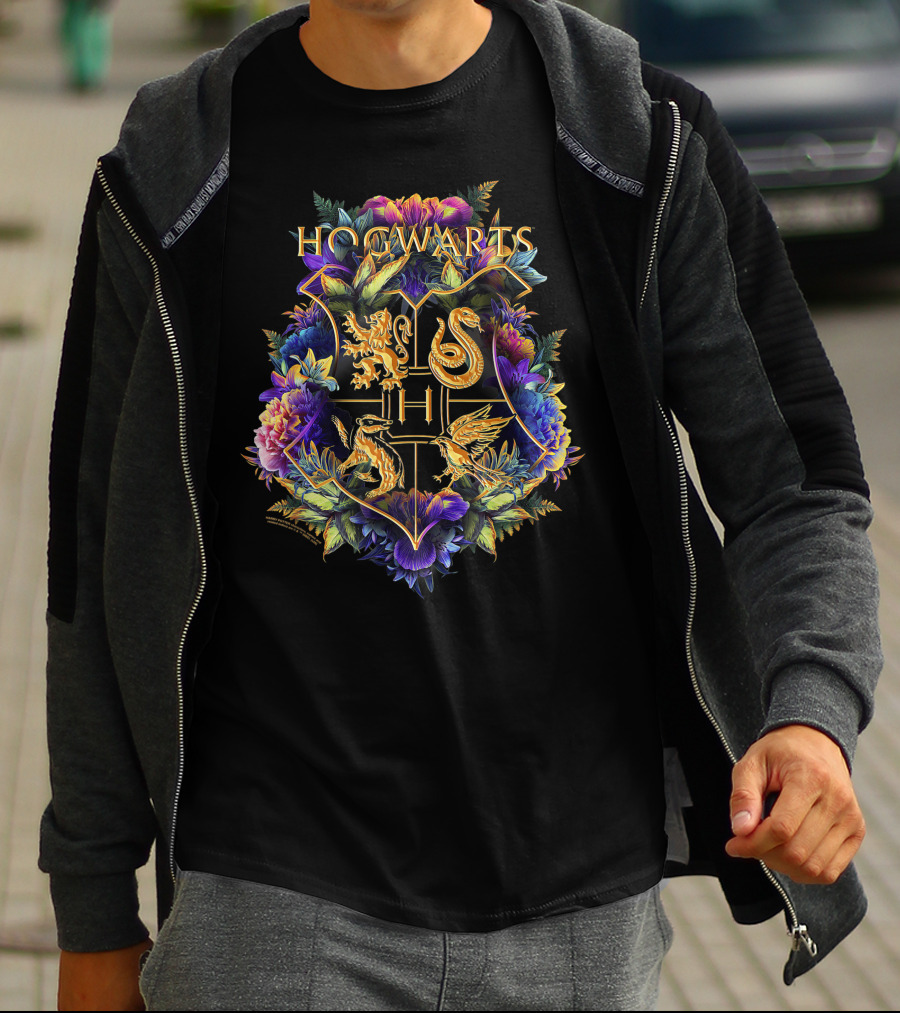 Hogwarts House Crests Floral Design Only Today T-Shirt