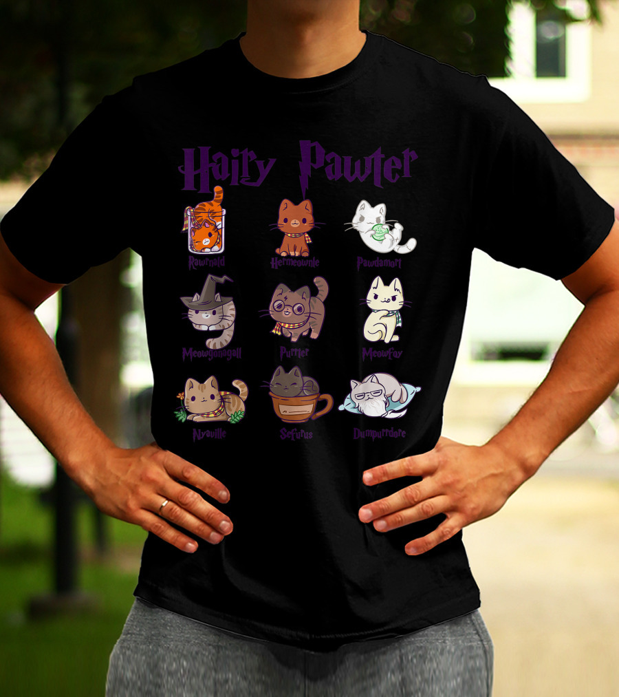 Hairy Pawter Only Today Ronmeow Hermioameow Hairpawt Purrger Mcgonagall Mewfoy Albus Dumblebore T-Shirt