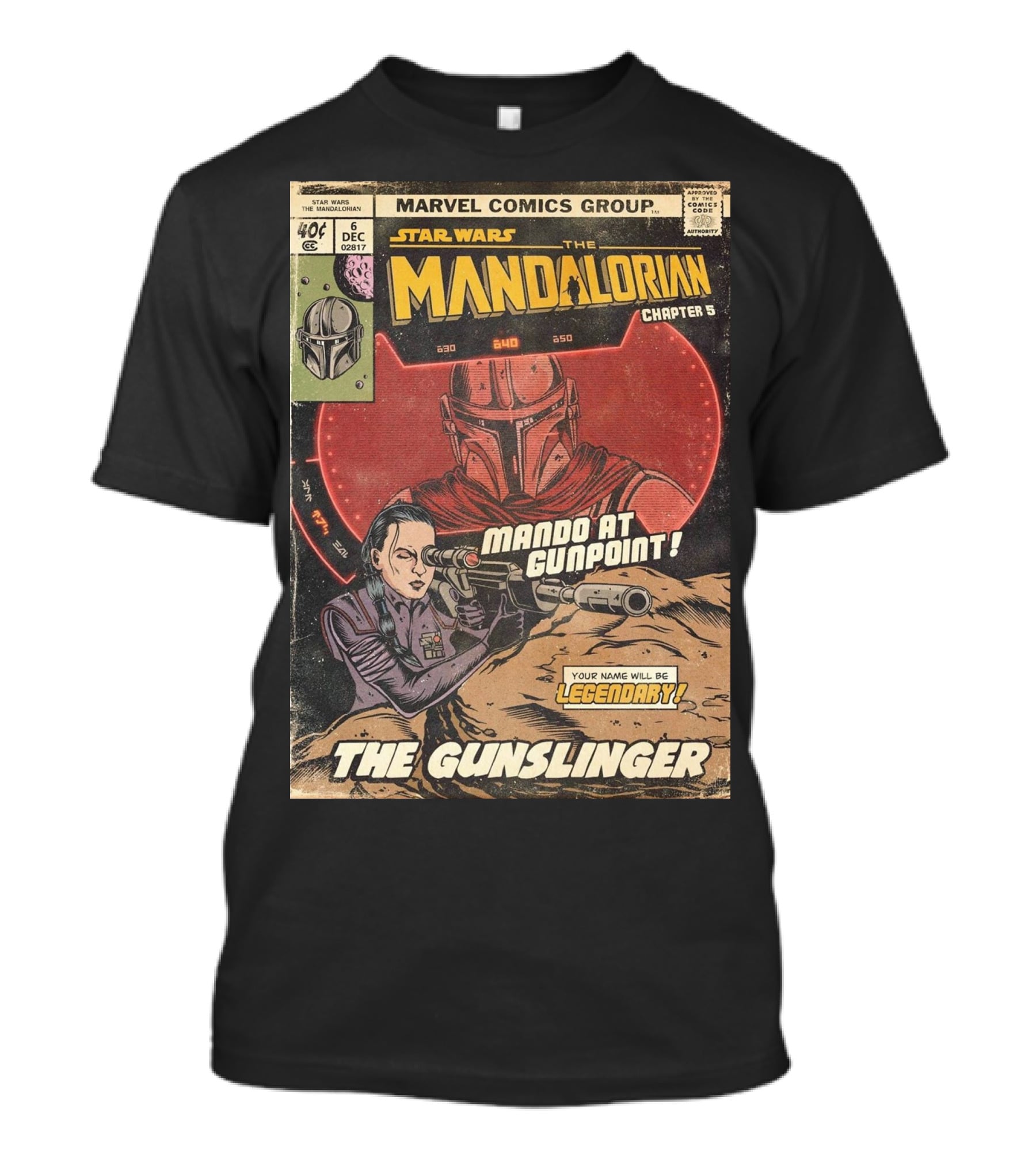 Mando At Gunpoint Legendary The Mandalorian Chapter 5 The Gunslinger Marvel Comics Group T-Shirt