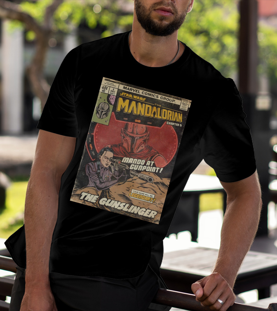 Mando At Gunpoint Legendary The Mandalorian Chapter 5 The Gunslinger Marvel Comics Group T-Shirt
