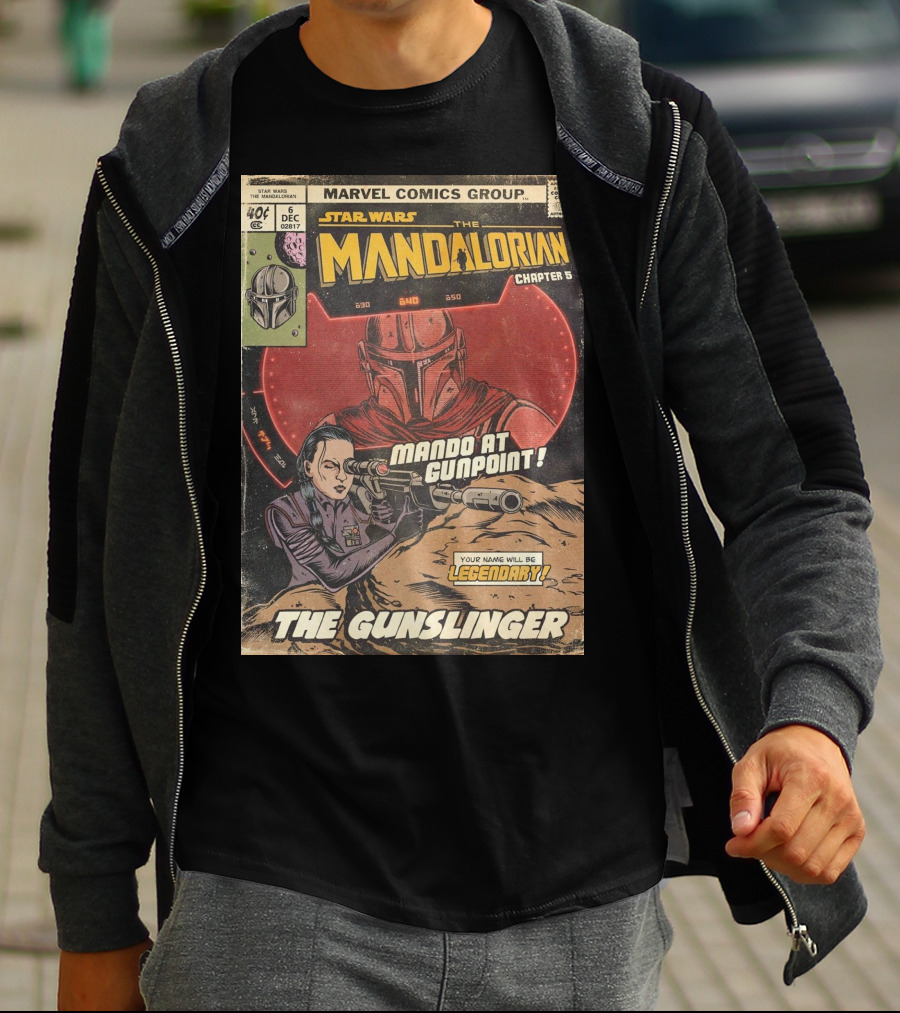 Mando At Gunpoint Legendary The Mandalorian Chapter 5 The Gunslinger Marvel Comics Group T-Shirt