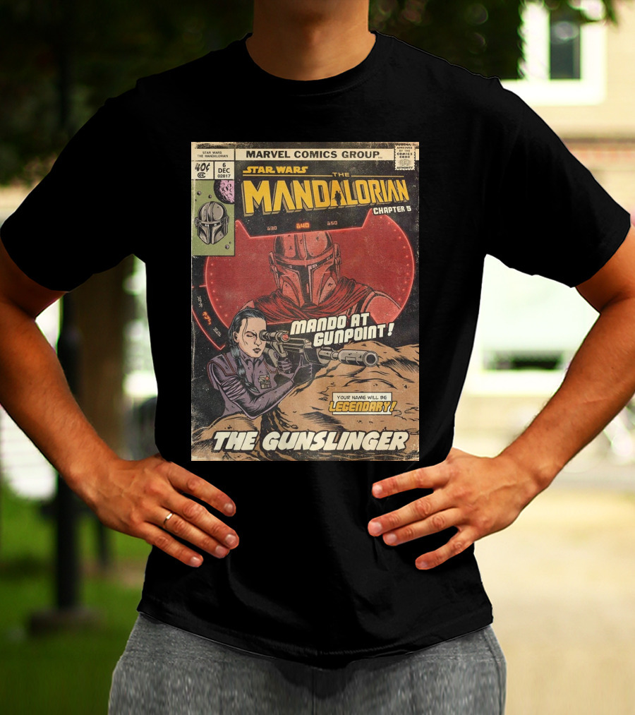 Mando At Gunpoint Legendary The Mandalorian Chapter 5 The Gunslinger Marvel Comics Group T-Shirt