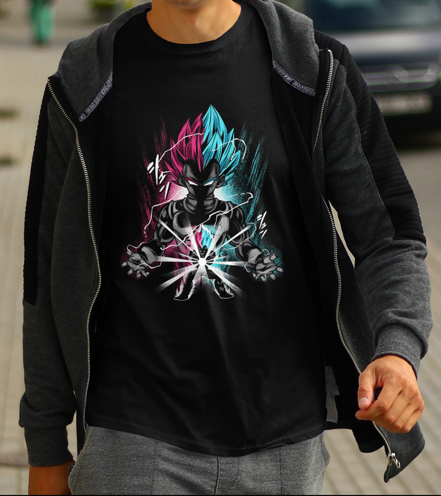 Anime Character With Blue And Pink Hair In Power Pose T-Shirt