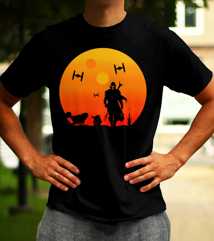 Only Today Mandalorian Sunset Silhouette Star Wars Tie Fighters T-Shirt